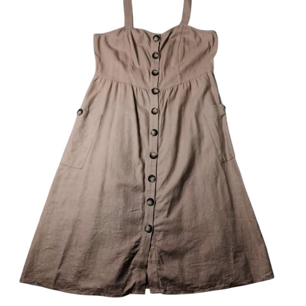 89TH‎ + MADISON Dress Womens Large Brown Linen Button Front Sundress Pockets